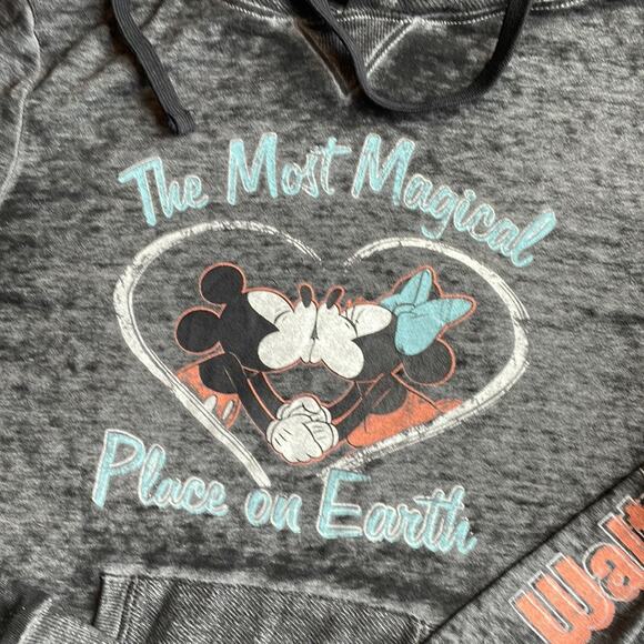 DISNEY PARKS MICKEY MOUSE & MINNIE MOUSE Gray Lightweight Hoodie size xsmall - Picture 2 of 5